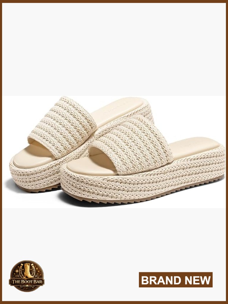 Raffia Platform Sandals Espadrilles Slip On Open Toe Boho Summer Slide